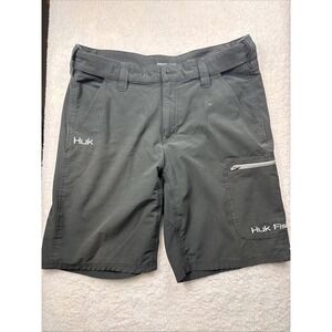 HUK Performance Fishing Black Stretch Rip Stop 10" Breathable Shorts Men Large